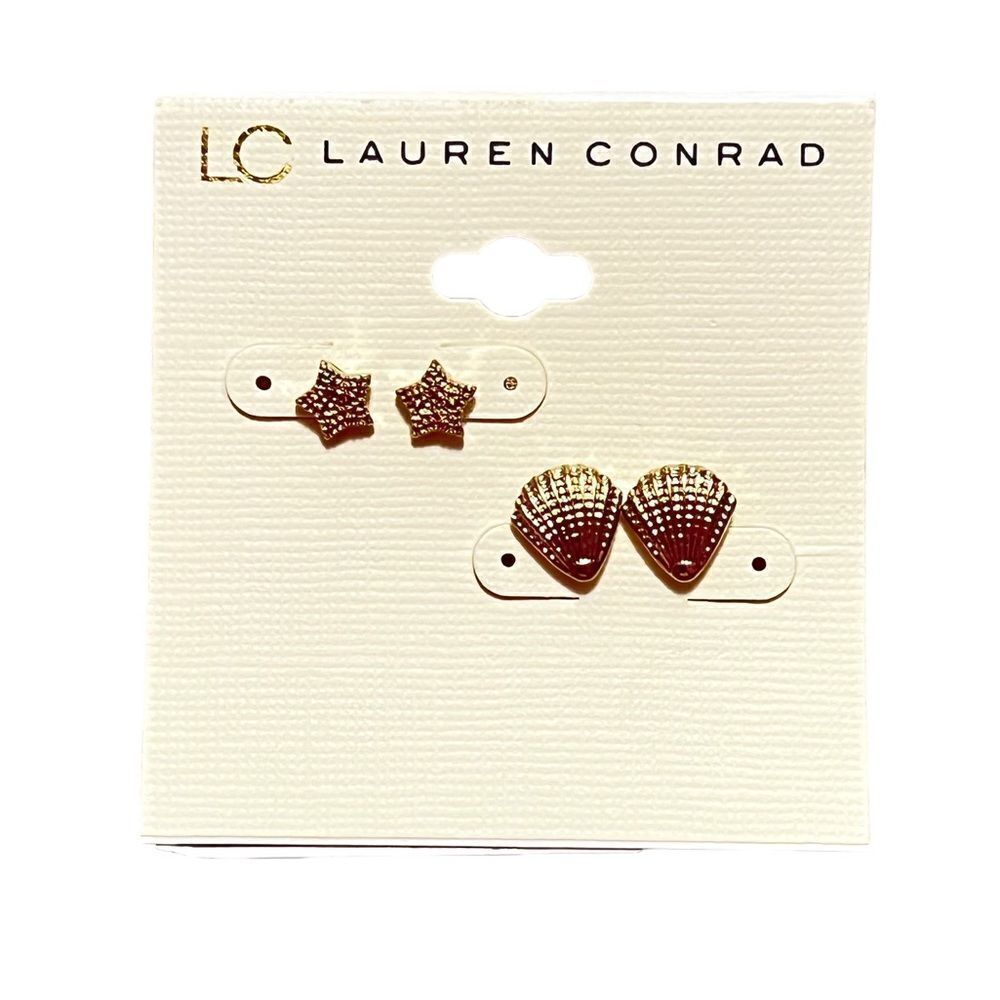 🤯5/$25🤯 LC Lauren Conrad Set Of 2 Star Shell Gold Tone Studs